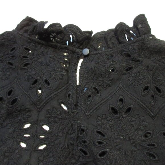 NWT Sezane Louisah Blouse in Noir Black Sheer Eyelet Ruffle Neck Top 46 US 14 - Picture 6 of 10